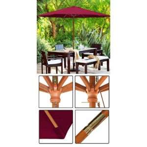  9 ft Wood Patio Outdoor Market Umbrella Garnet: Patio 