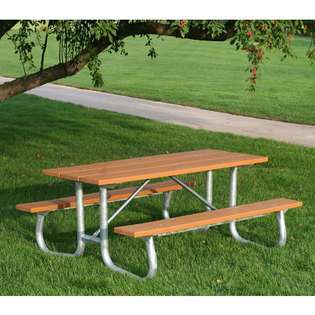   Recreation 8 Foot Natural Pine Wood Picnic Table with Galvanized Frame