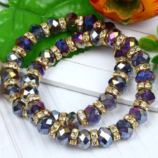 Purple Faceted AB Crystal Glass Stretch Bangle Bracelet  