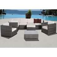 Caribbean 9 pc Wicker Patio Seating Set Off White Cushions at  