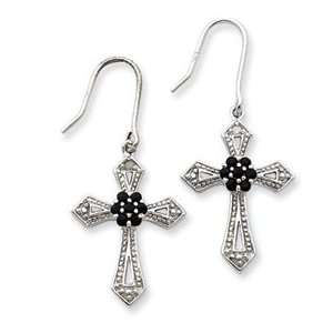 Sterling Silver Diamond Accent Cross Earrings: Jewelry
