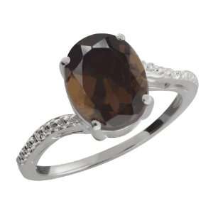   Oval Brown Smoky Quartz and White Topaz Sterling Silver Ring: Jewelry