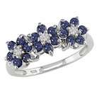   Gold 1 Carat Blue and White Sapphire Flower Ring w/Diamond Accent