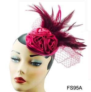   Roses Feather Veil Cocktail Hat Fascinator Hair Clip Comb Party  