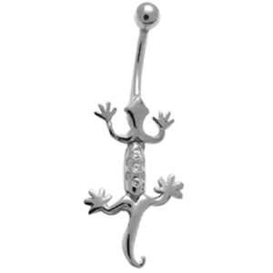  14k White Gold Salamander Reptile Frog Belly Navel Ring Jewelry