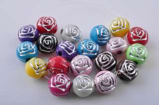 100Pcs Mixed Color acrylic rose flower spacer loose beads Charms 