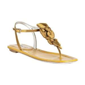    Prada golden yellow silk flower thong sandals 