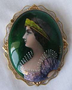 Victorian French Limoges Gold & Enamel Brooch by Gamet  
