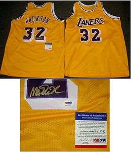 MAGIC JOHNSON AUTOGRAPHED SIGNED YELLOW JERSEY LOS ANGELES LAKERS PSA 