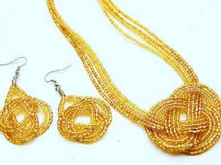 Multi Strand Seed Bead Choker Necklace & Earring Set  