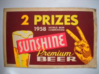Sunshine Beer Cardboard Sign Litho Reading PA 1958  