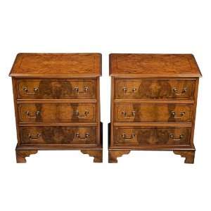  Pair of English Burl Walnut Bedside Chests