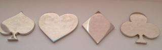 Set of 4 Silver Spade Heart Diamond Club Shaped Poker Weight Card 
