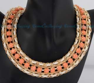   Golden Chain Light Orange Beads Adjustable Jewelry Necklace  