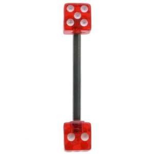  14G 5/8 Two Sided Red UV Dice Straight Barbell Jewelry