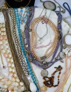  Lot Vintage Jewelry in Box Earrings Bracelets Necklaces Rings ++ LBS