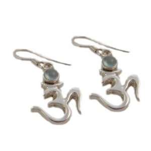   Silver Om (Aum) Dangle Earrings with Rose Quartz Gemstone Jewelry