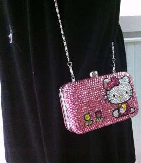   Crystal Pink Hello Kitty Clutch handbag Wallet bling both sides Gem