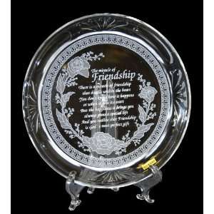 ETCHED CRYSTAL GLASS FRIENDSHIP PLATE WITH EASEL STAND:  