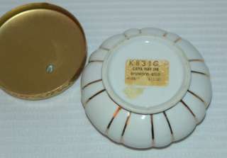   Matson Gold Dogwood China Vanity Powder Puff Jar w/ Label  