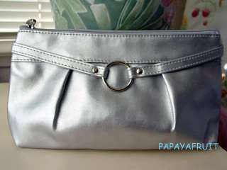 Lancome Metallic Silver Ring Cosmetic Purse Bag  