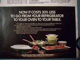 1972 Pyrex Oven Table Ware in Verde Design Color Ad  