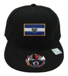 El Salvador Black Flag Country Embroidery Embroided Flat Fitted Cap 