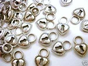 20 Heart Shape Key Lock Silver Plated Metal Charm/pandent/Scrapbooking 