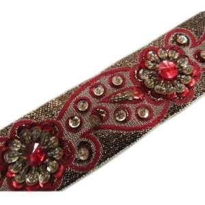   Bronze Beaded Light Gold Red Sequin Ribbon Trim: Arts, Crafts & Sewing