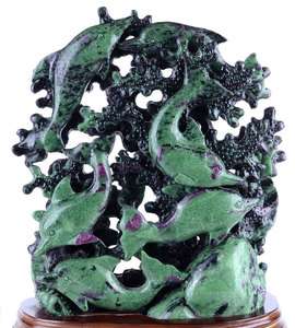 12 Natural Ruby Zoisite Underwater World Sculpture, Stone Carving 