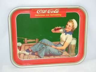   COLA 1940 FISHING AUTHENTIC ADVERTISING TIN SERVING TRAY 1001  