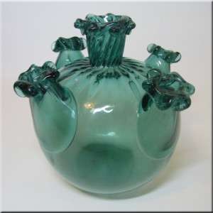 Gordiola Spanish Turquoise Glass Five Spout Vase  