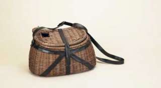 Antiqued tightly woven fish creel with adjustable leather strap 