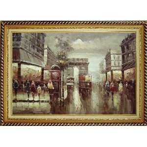 Paris Arch de Triumph Oil Painting, with Linen Liner Gold Wood Frame 