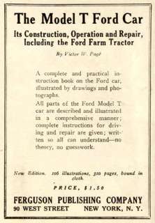 1920 AD FOR MODEL T FORD CAR OPERATION & REPAIR BOOK  
