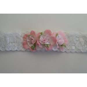  Pink Roses and Lace Headband Baby