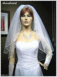 2T White Wedding Crystals Waist Bridal Veil #V42Fw H  