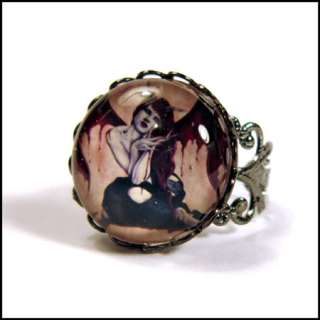 Gothic Demon Blood Horror Red Cameo Gunmetal RING  