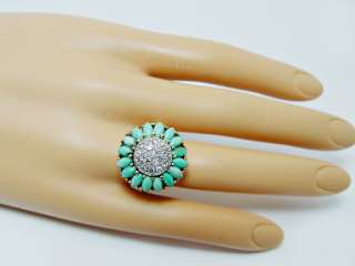 18K 14K Gold Turquoise Diamond Vintage Ring Earring Set Estate Jewelry 