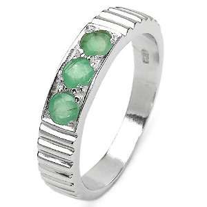  0.30 Carat Genuine Emerald Round Sterling Silver Ring 