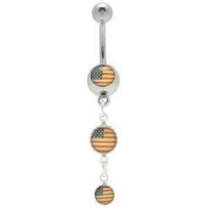  USA Flag Logo Dangle Belly Button Ring: Jewelry