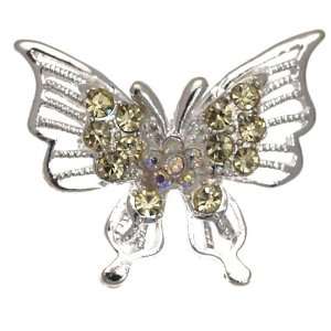  Filigree Butterfly Silver Lemon Crystal Brooch Jewelry
