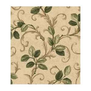  Scrolled Leaves Green Wallpaper in Mulberry Prints