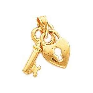  14K Gold Lock & Key Heart Charm Jewelry