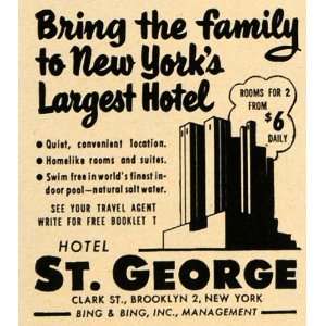  Hotel Tourism Brooklyn Bing Travel   Original Print Ad