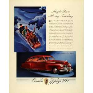com 1942 Ad V12 Lincoln Zephyr Automobile Snow Toboggan Sledding Car 