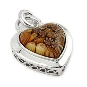   Glass Millefiori Brown Heart Sterling Silver Pendant Alan K. Jewelry