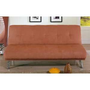 Contemporary Sandy Brown Microfiber Futon Sofa Bed w/Metal Legs 