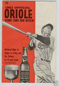 1962 BALTIMORE ORIOLES SCORE CARD AND REVIEW VS YANKEES  