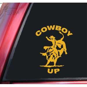  Cowboy Up Bull Rider Rodeo Vinyl Decal Sticker   Mustard 